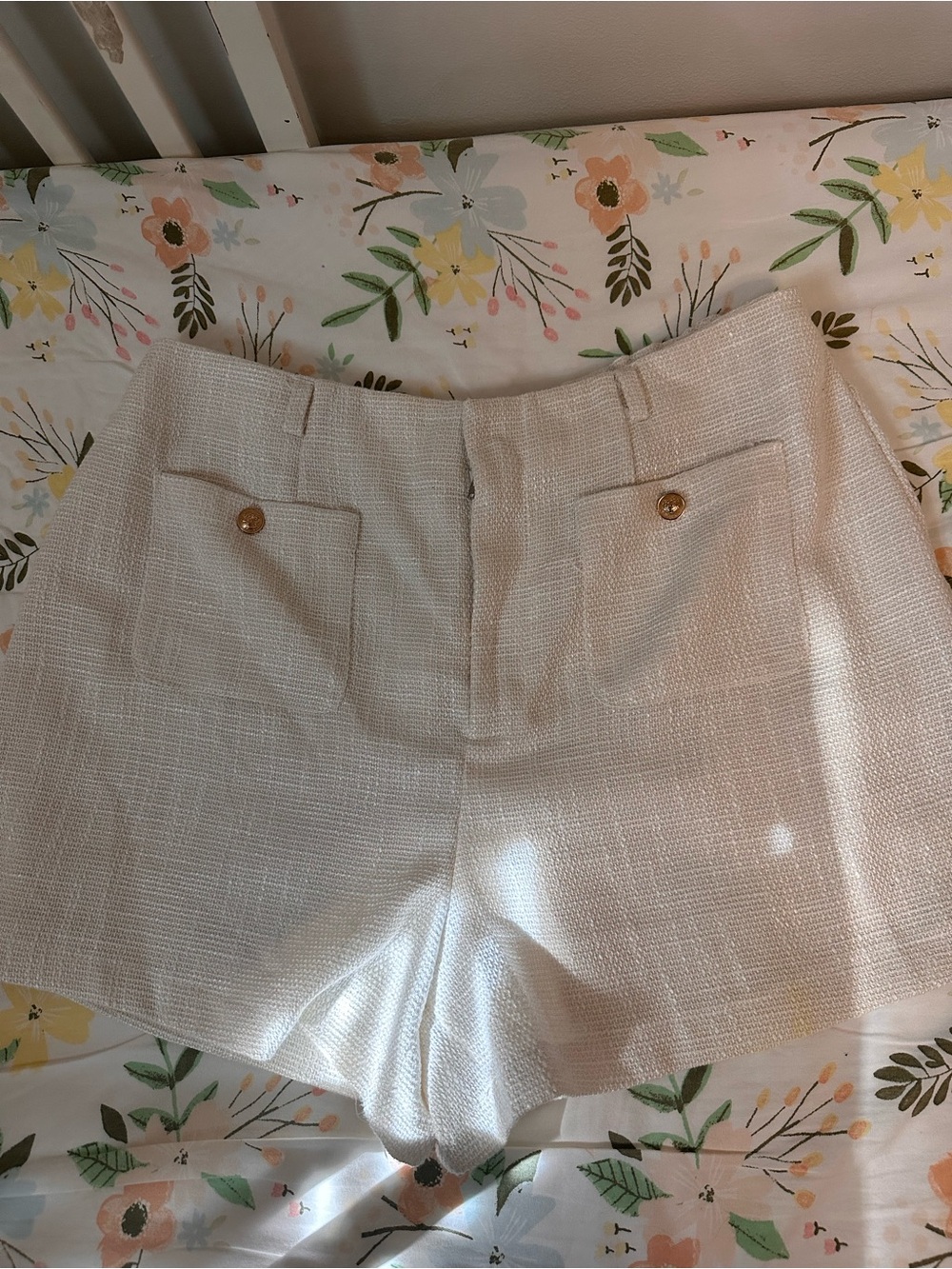 SHEIN Cream Textured High-Waist Bermuda Shorts